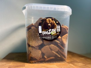 КВАНТОРГ Ушки Восточные с соусом терьяки 150гр/уп: Ведро Ржаные гренки со вкусом Сметана зелень (1 кг)